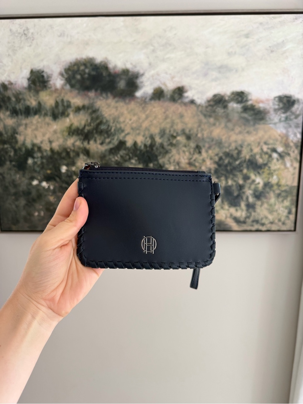 House of Harlow 1960 Navy Faux Leather Braided-Edge Wristlet Wallet
